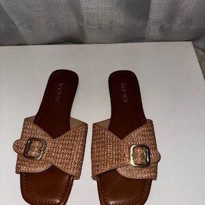 Nine West Brown Woven Slide Sandals